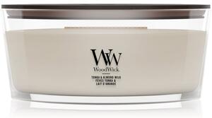 Woodwick Tonka & Almond Milk vonná sviečka s dreveným knotom 453.6 g