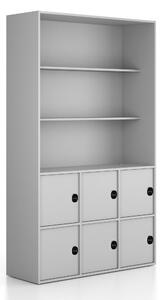 Kancelárska skriňa FRAME, 6x dvere, 2x polica, 1299 x 450 x 2162 mm, RFID zámok, sivá