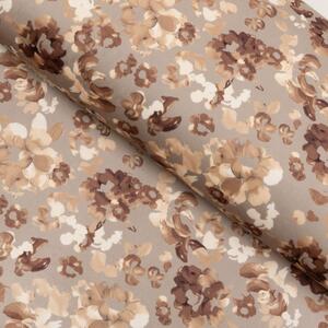 Zamatová látka Tamara TMR-042 Hnedé kvety na sivobéžovom - šírka 140 cm