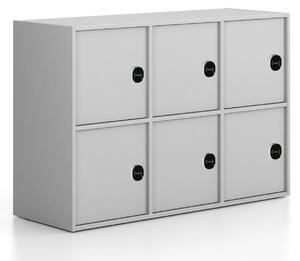 Kancelárska skriňa FRAME, nízka, 6x dvere, 1299 x 450 x 881 mm, RFID zámok, sivá