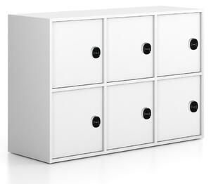 Kancelárska skriňa FRAME, nízka, 6x dvere, 1299 x 450 x 881 mm, RFID zámok, biela