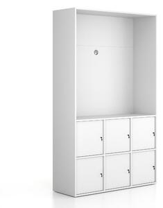 Kancelárska skriňa FRAME, 6x dvere, priestor pre TV, 1299 x 450 x 2162 mm, cylindrický zámok, biela