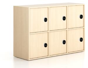 Kancelárska skriňa FRAME, nízka, 6x dvere, 1299 x 450 x 881 mm, RFID zámok, breza