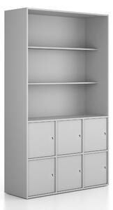 Kancelárska skriňa FRAME, 6x dvere, 2x polica, 1299 x 450 x 2162 mm, cylindrický zámok, sivá