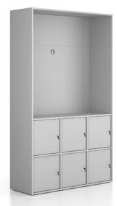 Kancelárska skriňa FRAME, 6x dvere, priestor pre TV, 1299 x 450 x 2162 mm, cylindrický zámok, sivá