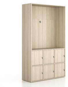Kancelárska skriňa FRAME, 6x dvere, priestor pre TV, 1299 x 450 x 2162 mm, cylindrický zámok, dub prírodný