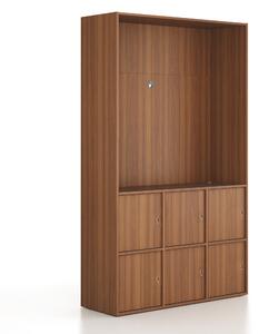 Kancelárska skriňa FRAME, 6x dvere, priestor pre TV, 1299 x 450 x 2162 mm, cylindrický zámok, orech