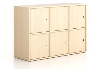 Kancelárska skriňa FRAME, nízka, 6x dvere, 1299 x 450 x 881 mm, cylindrický zámok, breza