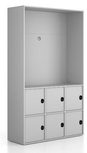 Kancelárska skriňa FRAME, 6x dvere, priestor pre TV, 1299 x 450 x 2162 mm, RFID zámok, sivá