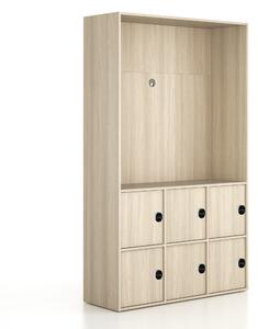 Kancelárska skriňa FRAME, 6x dvere, priestor pre TV, 1299 x 450 x 2162 mm, RFID zámok, dub prírodný