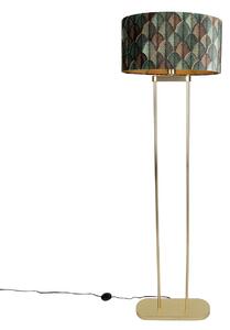 Mosadzná stojaca lampa s oválnym tienidlom s dizajnom listov a zlatým interiérom 50 cm - Thijmen