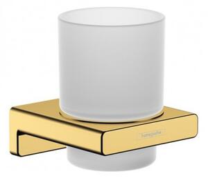 Hansgrohe AddStoris pohár na kefky a pastu s držiakom, matné sklo/leštený vzhľad zlata, 41749990
