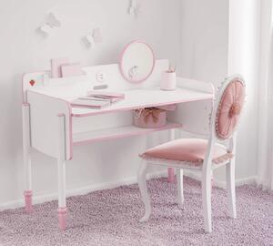 Písací stôl s USB portom Susy - biela/ružová