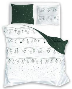 Bavlnené postelné vianočné obliečky s dokonalým zeleným vzorom Biela