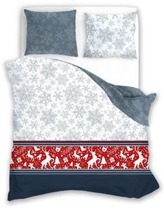 Bavlnené postelné vianočné obliečky s nádherným vzorom a detailom sobov Biela