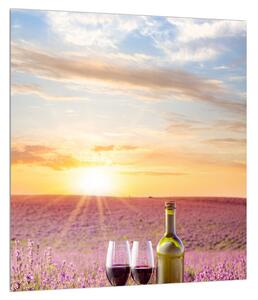 Obraz levanduľového poľa a vína (30x30 cm)