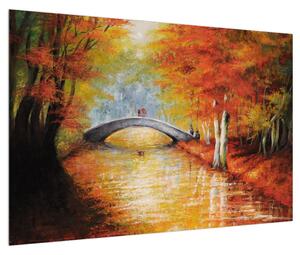 Jesenný obraz mostu cez potok (90x60 cm)