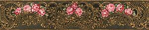 Vliesové bordúry IMPOL 34074-1, rozmer 5 m x 13,5 cm, ruže so zlatými ornamentami na čiernom podklade, A.S. Création