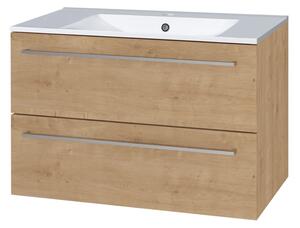 Mereo Mereo, Bino, kúpeľňová skrinka s keramickým umývadlom 81 cm, biela, dub, MER-CN621