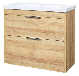 Mereo Mereo, Vigo, kúpeľňová skrinka s keramickým umývadlom 81 cm, biela, dub, MER-CN322