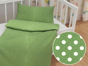 Biante Detské bavlnené posteľné obliečky do postieľky Sandra SA-336 Biele bodky na zelenom Do postieľky 90x120 a 40x60 cm