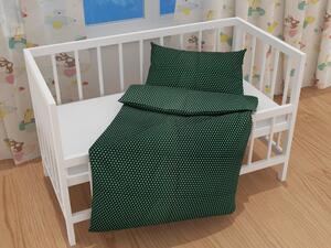 Biante Detské bavlnené posteľné obliečky do postieľky Sandra SA-350 Biele hviezdičky na tmavo zelenom Do postieľky 100x135 a 40x60 cm