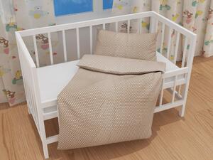 Biante Detské bavlnené posteľné obliečky do postieľky Sandra SA-349 Biele hviezdičky na svetlo hnedom Do postieľky 90x140 a 50x70 cm
