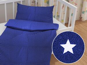 Biante Detské bavlnené posteľné obliečky do postieľky Sandra SA-352 Biele hviezdičky na modrom Do postieľky 100x135 a 40x60 cm