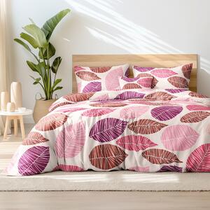 Goldea bavlnené posteľné obliečky - ružové a vínové listy 140 x 200 a 70 x 90 cm