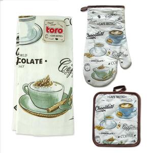 Kuchynská súprava TORO Café bistro - rukavice, kuchynská chňapka, utierka