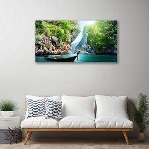 Obraz na plátne Hora voda loďka príroda 100x50 cm