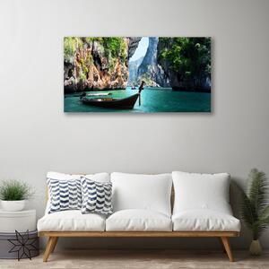 Obraz na plátne Loď jazero skaly krajina 100x50 cm