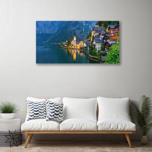 Obraz Canvas Hory mestečko noc jazero 100x50 cm