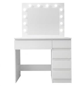 INLEA Toaletný stolík LISA s LED osvetlením (LED žiarovky) a 5 zásuvkami - biely