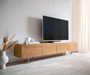 DELIFE TV stolík Kayu 220 cm akácia prírodná 4 dvierka podstava v tvare V
