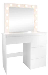 INLEA Toaletný stolík ZYRA s LED osvetlením (LED žiarovky) a 4 zásuvkami - biely