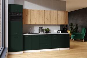 Kuchynská linka PALINI 300cm Green + dub artisan