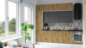 Kuchynská linka DAFNI 280cm Grafit + dub artisan