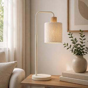 Brilliant Stolová lampa Arlo, béžová, textil/drevo, výška 58 cm, E27, Krémová / jantárovo žltá, Obývacia izba / jedáleň, Textil / látka / hodváb, Moderný