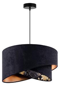 Závesné svietidlo Mediolan, 1x čierne/zlaté/kvetinové textilné tienidlo