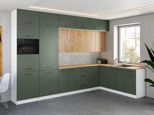 Rohová kuchynská linka WERIA 330x210cm Olive + dub artisan