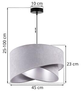 Závesné svietidlo Mediolan, 1x sivé/strieborné textilné tienidlo