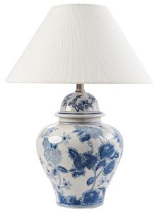 Stolná lampa biela modrá porcelánový podstavec ľanové tienidlo kvetinový vzor osvetlenie obývacia izba spálňa