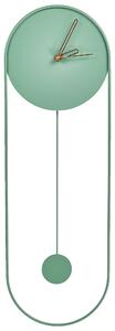 Nástenné hodiny svetlozelené oceľové kovové 20 x 62 cm moderné minimalistické s kyvadlom bez číslic doplnky do obývačky