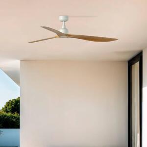 Stropný ventilátor Outwood, hnedý, DC, tichý, Ø 150 cm, IP44, Svetlé drevo, Obývacia izba / jedáleň, Plast, Vidiecky / Rustikálny