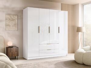 Mirjan24 Šatníková skriňa Betaso I 200 Gloss, Farby: biela / lesk biely + zlatá 5903211510205