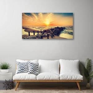 Obraz Canvas Pláž vlnolam more západ 125x50 cm