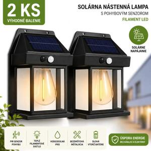Solárna nástenná lampa PIR – filament LED – čierna (GOE-13007-2 kusy)