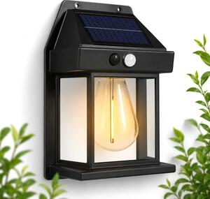 Solárna nástenná lampa PIR – filament LED – čierna (GOE-13007-Bežné množstvo)