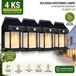 Solárna nástenná lampa PIR – filament LED – čierna (GOE-13007-4 kusy)